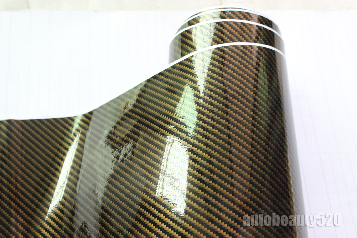 12″ x 50″ / Car Glossy 2D Carbon Fiber Vinyl Wrap Sticker Brown Decorated Strips