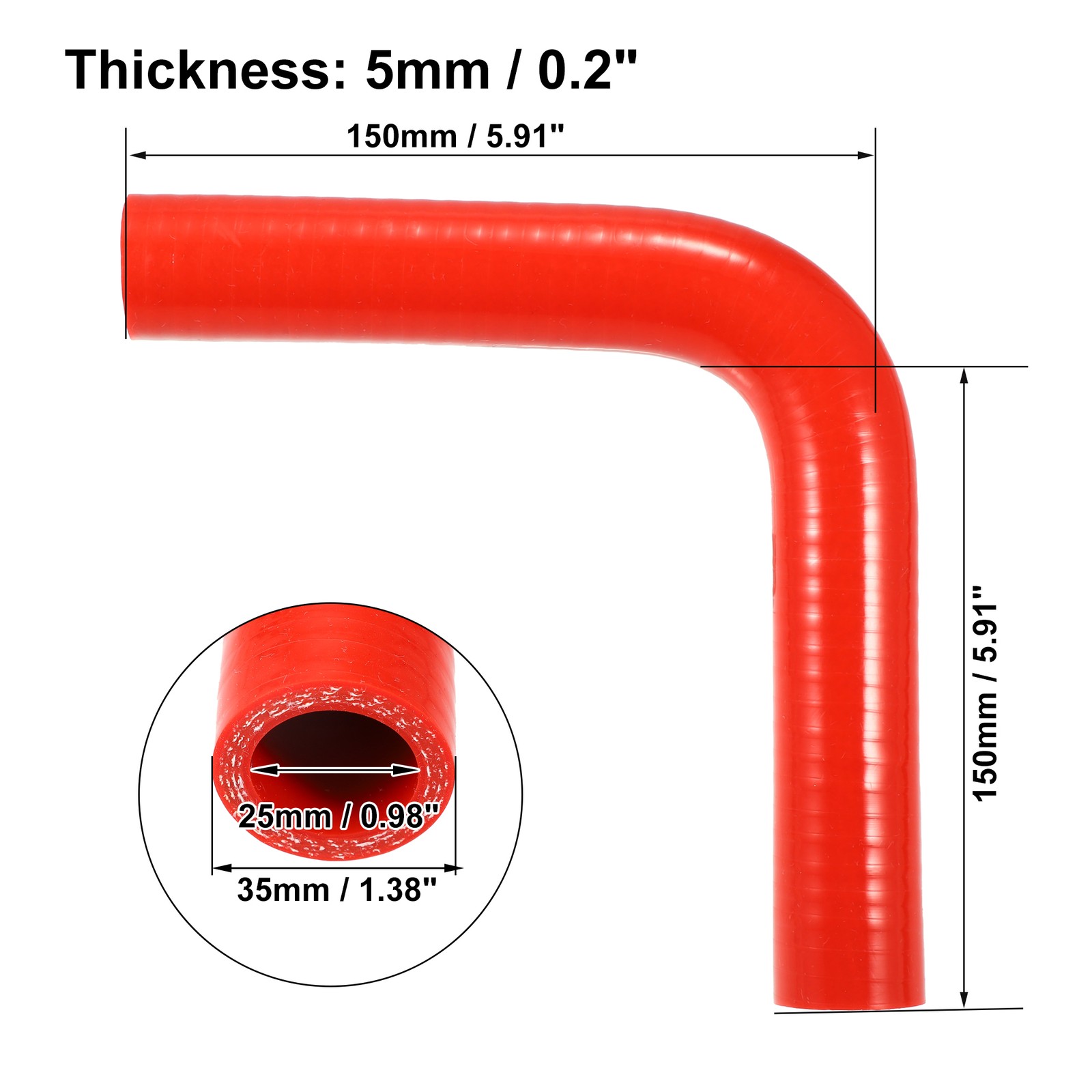 25mm 0.98″ 90 Degree Auto Elbow Coupler Silicone Hose Intercooler Tube Red