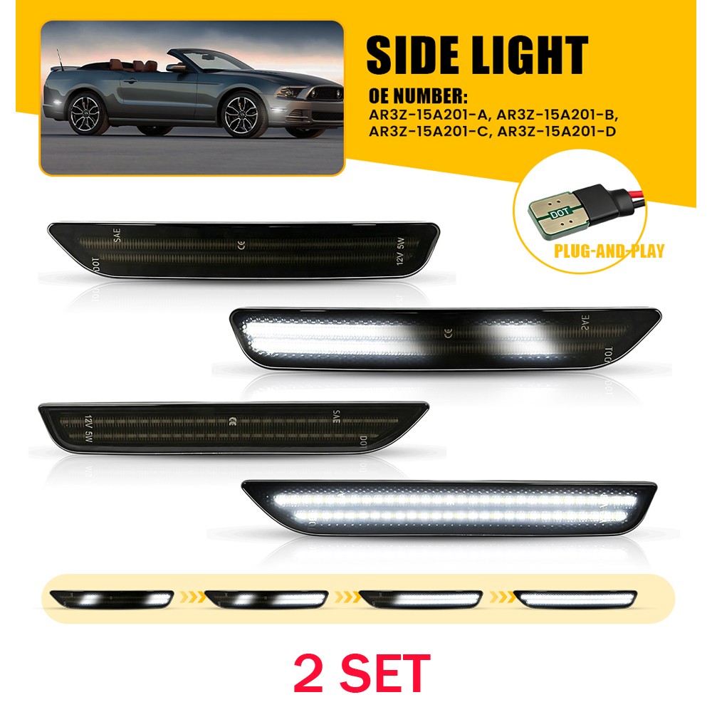 LED Side Marker Scanning White Lights 8PCS Fit For Ford Mustang 2010-2014 Smoked