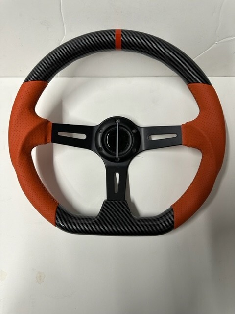 D SHAPE UNIVERSAL STEERING WHEEL CARBON ORANGE WITH STRIPE
