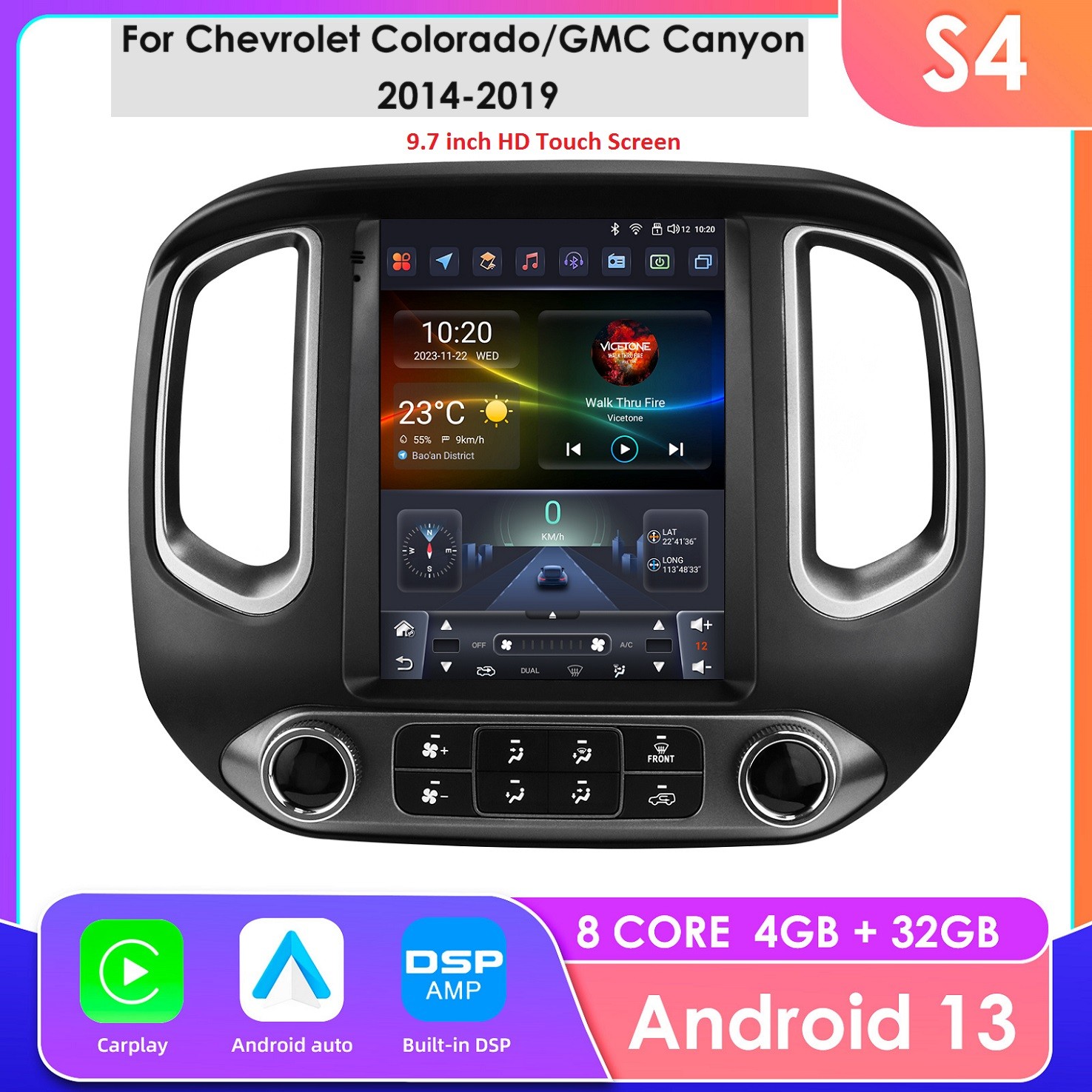 8Core 9.7”Android GPS For Chevrolet Colorado 2015-2019 Car Stereo Radio Carplay