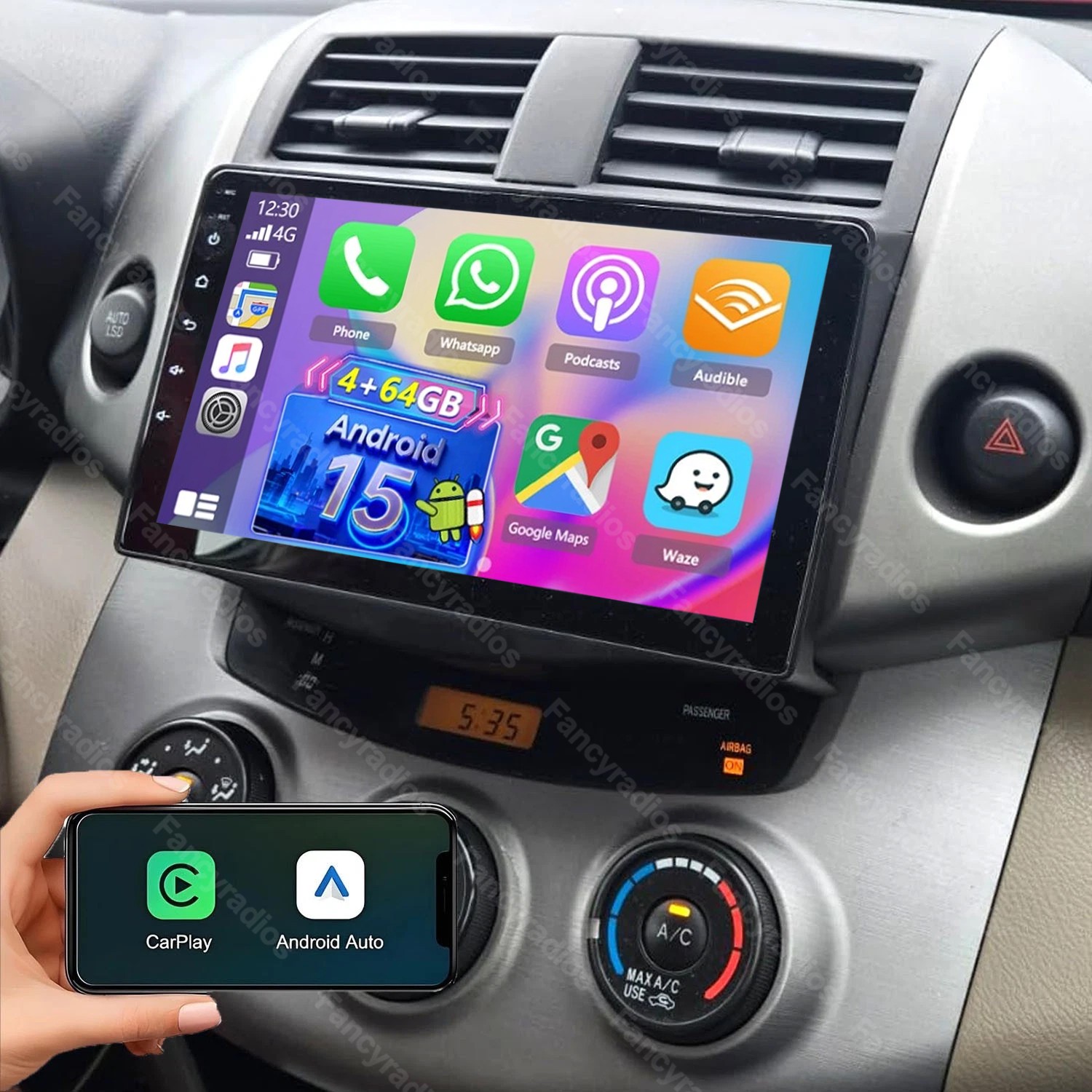 4+64GB Carplay For Toyota RAV4 2007-2012 Car Stereo Radio Android 15 GPS +Camera