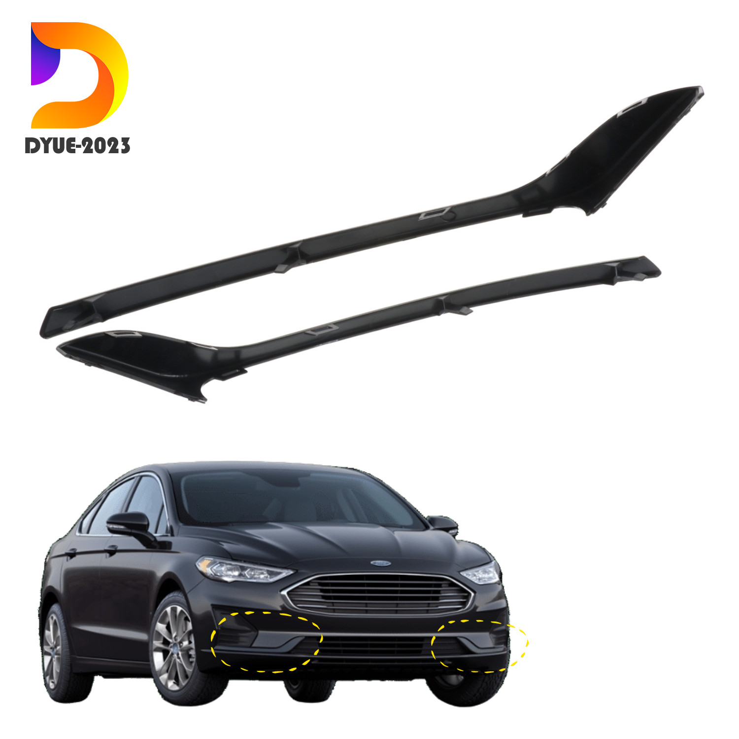 Front LH & RH Bumper Face Bar Molding Black Fit for 2019-2020 Fusion Ford