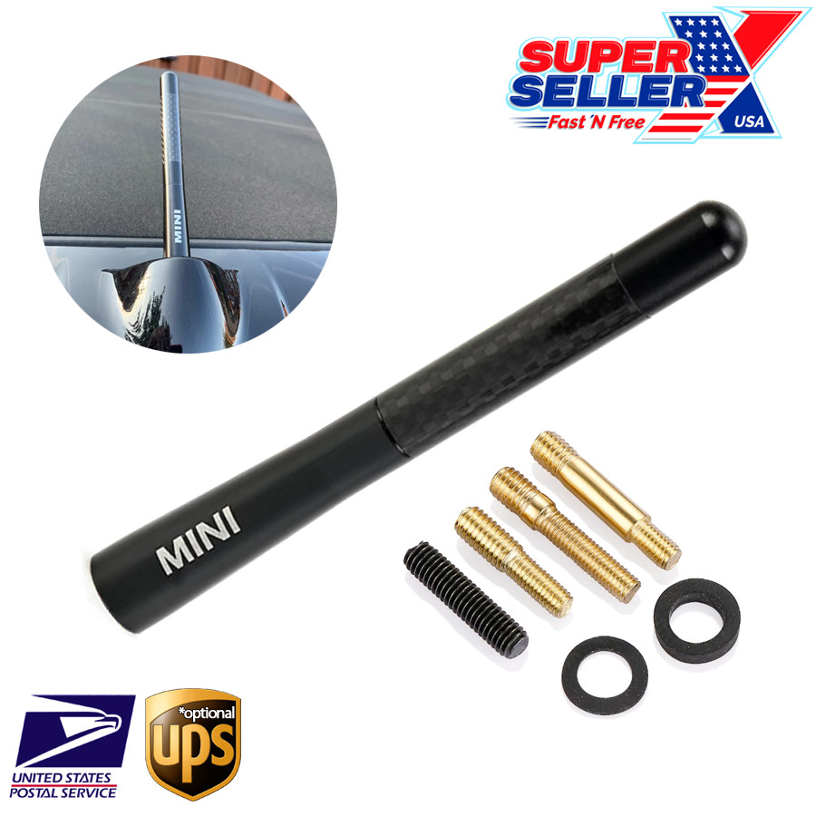 MINI Carbon Fiber Antenna BLACK Aluminum Stubby 4.7″ Inch For Mini Cooper USA