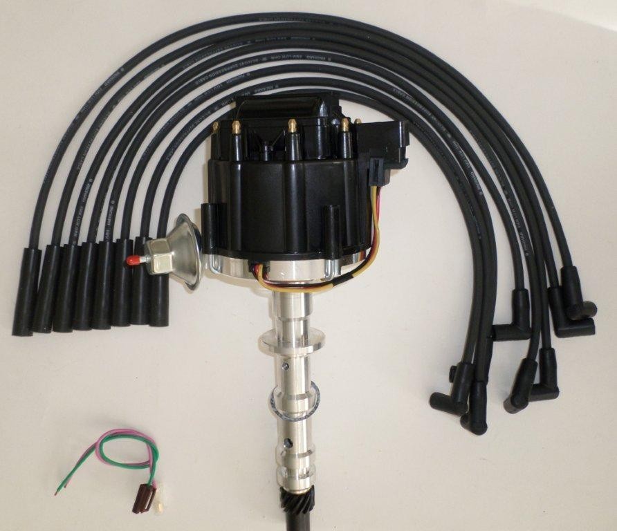 BBC CHEVY 348/409 BLACK HEI Distributor & HEI SPARK PLUG WIRES w/ STRAIGHT BOOTS