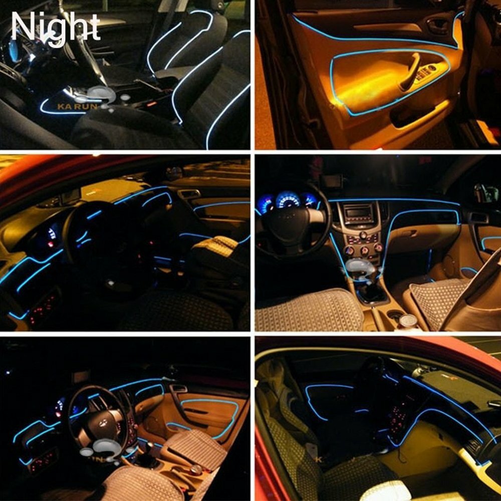6.6FT LED Blue Car Interior Decor Atmosphere Wire Strip Light Lamp Accessories