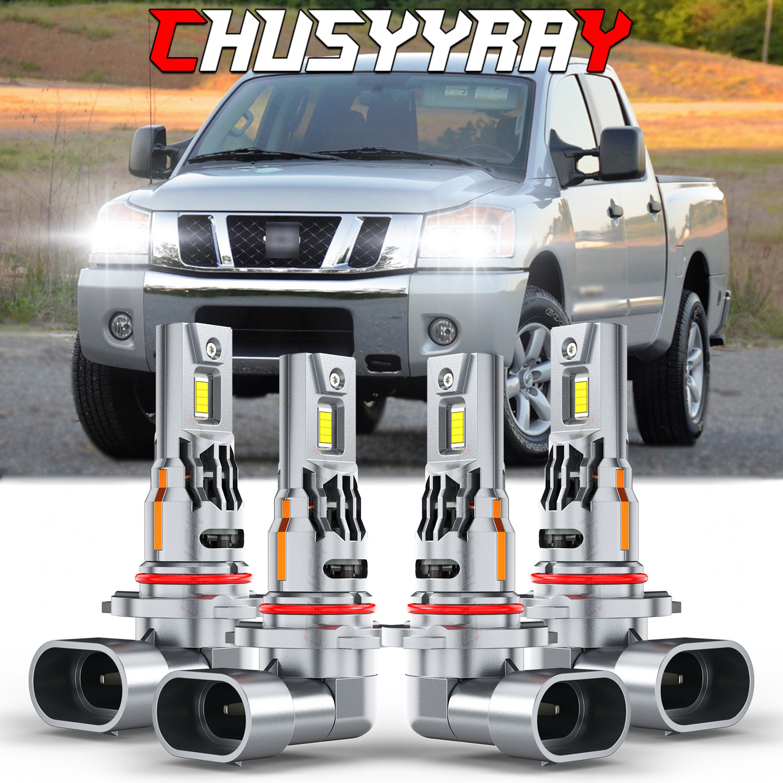 4pcs For Nissan Titan 2004-2015 Combo LED Headlights High/Low Beam Bulbs