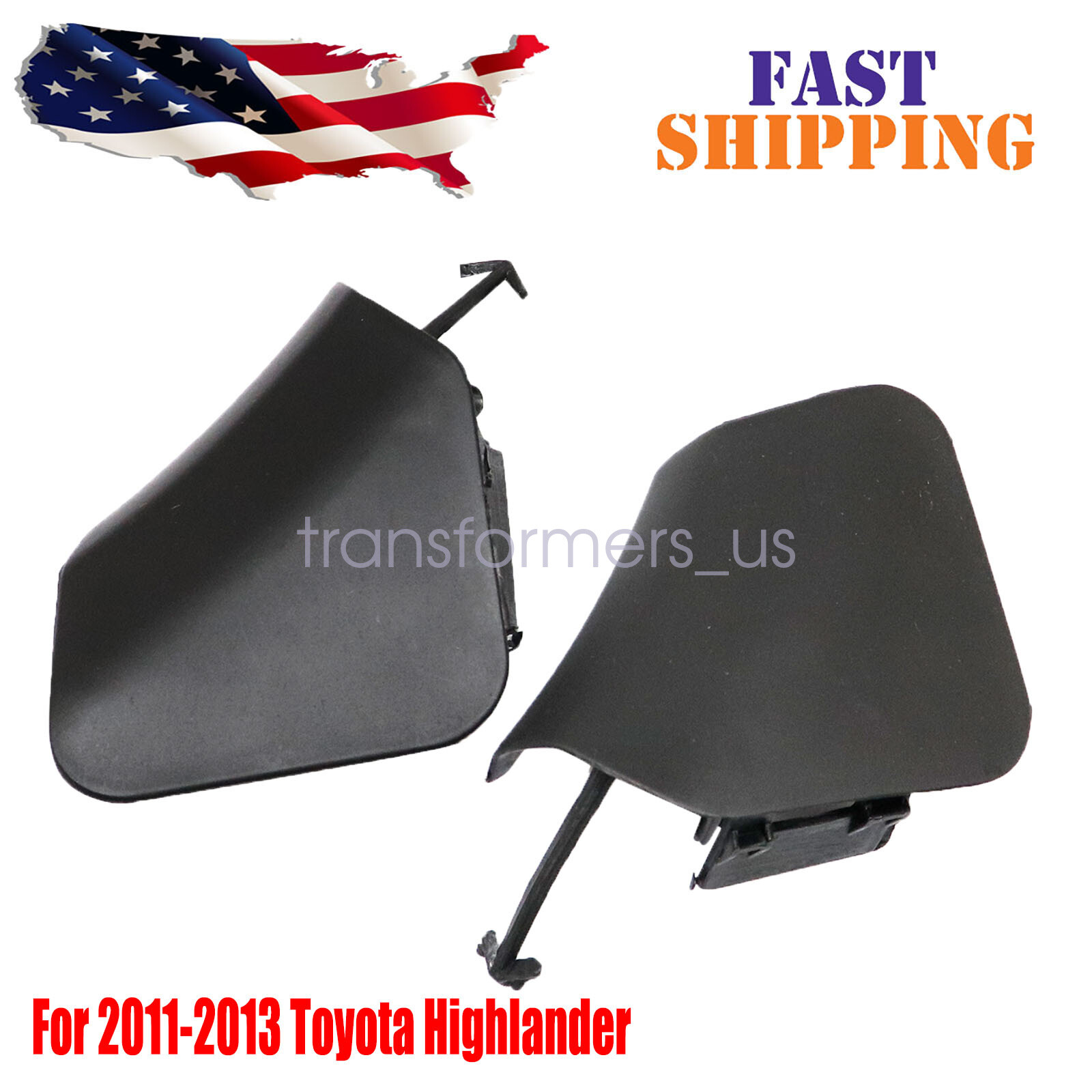 For Toyota Highlander 2011-2013 Pair Front Bumper Tow Eye Bracket Hook Cover Cap