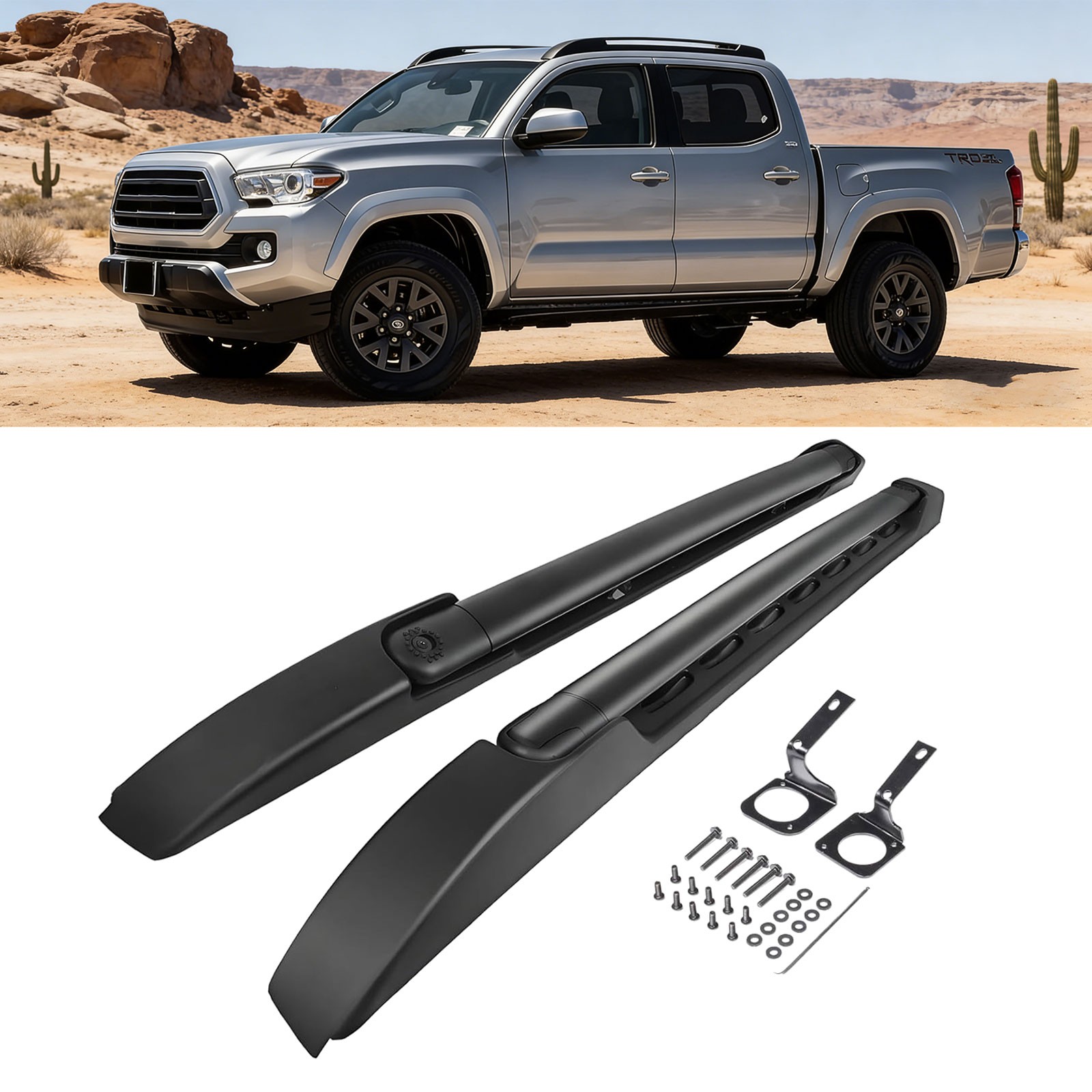 For 2005-2023 Toyota Tacoma Double Cab Top Roof Rack Cross Bars Side Rails Set