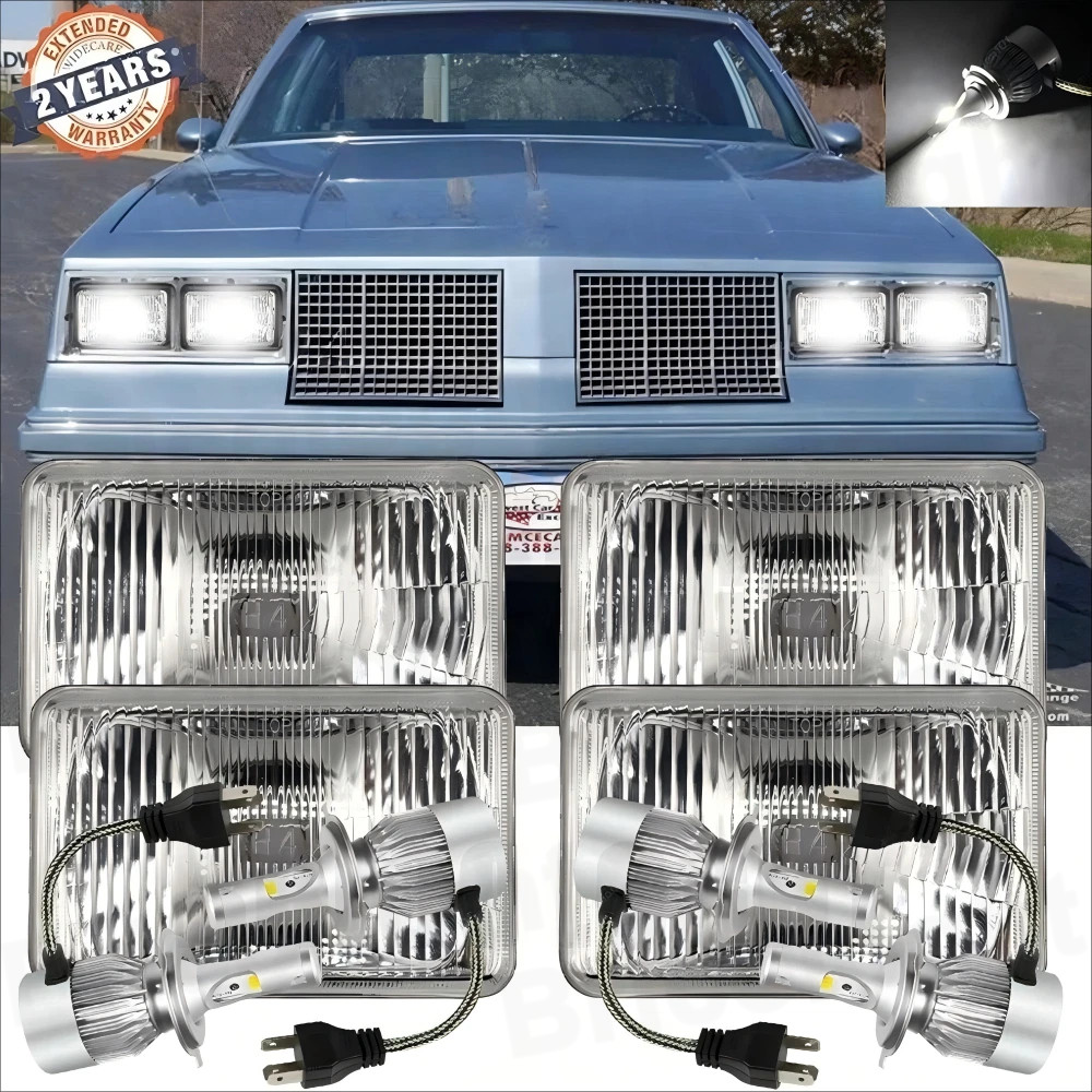 4pcs 4×6″GLASS Led Headlights Hi/Lo H4 fit 1980-1988 Oldsmobile Cutlass Supreme