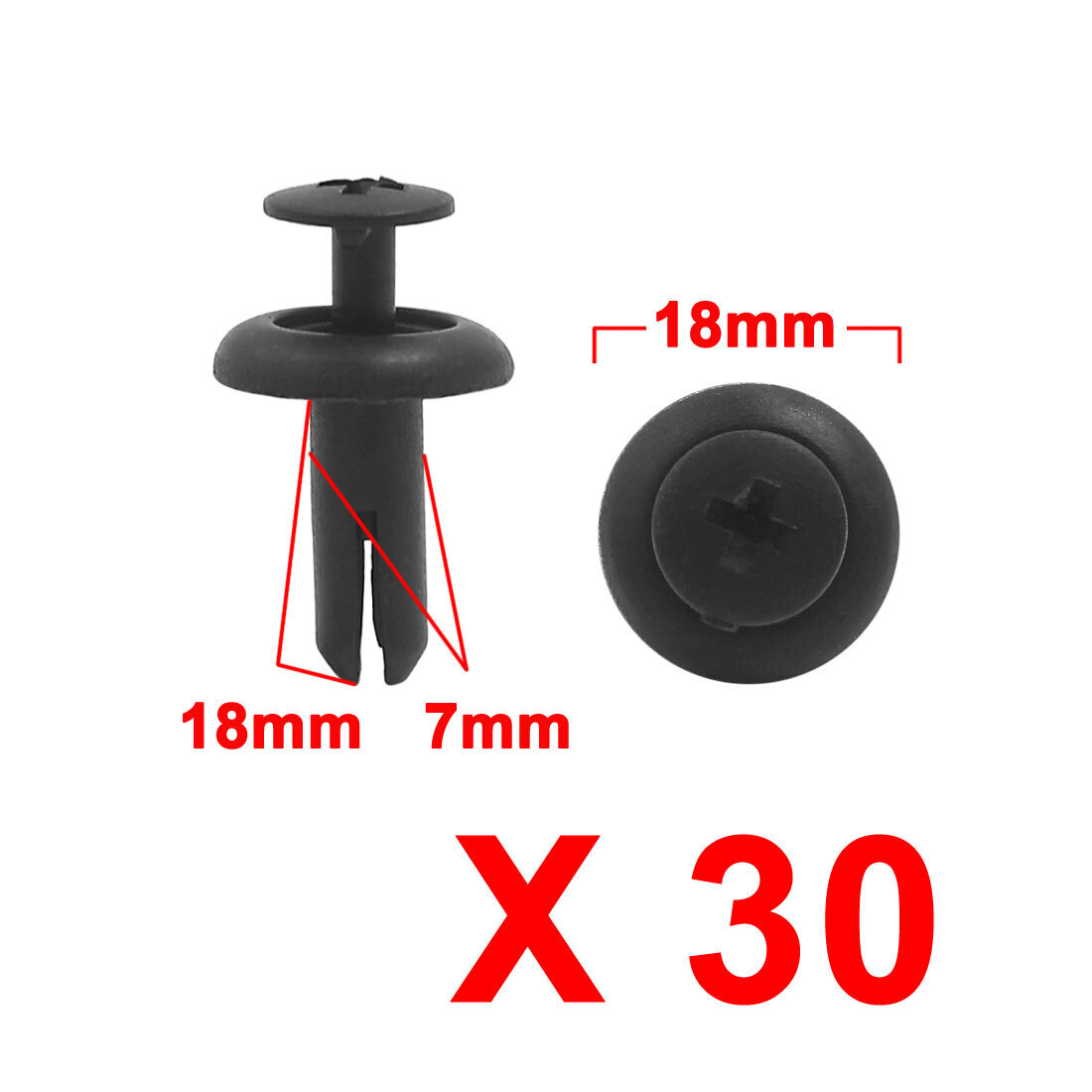 30Pcs 7mm Hole Dia Plastic Rivets Fastener Clips Black for Car Auto Fender