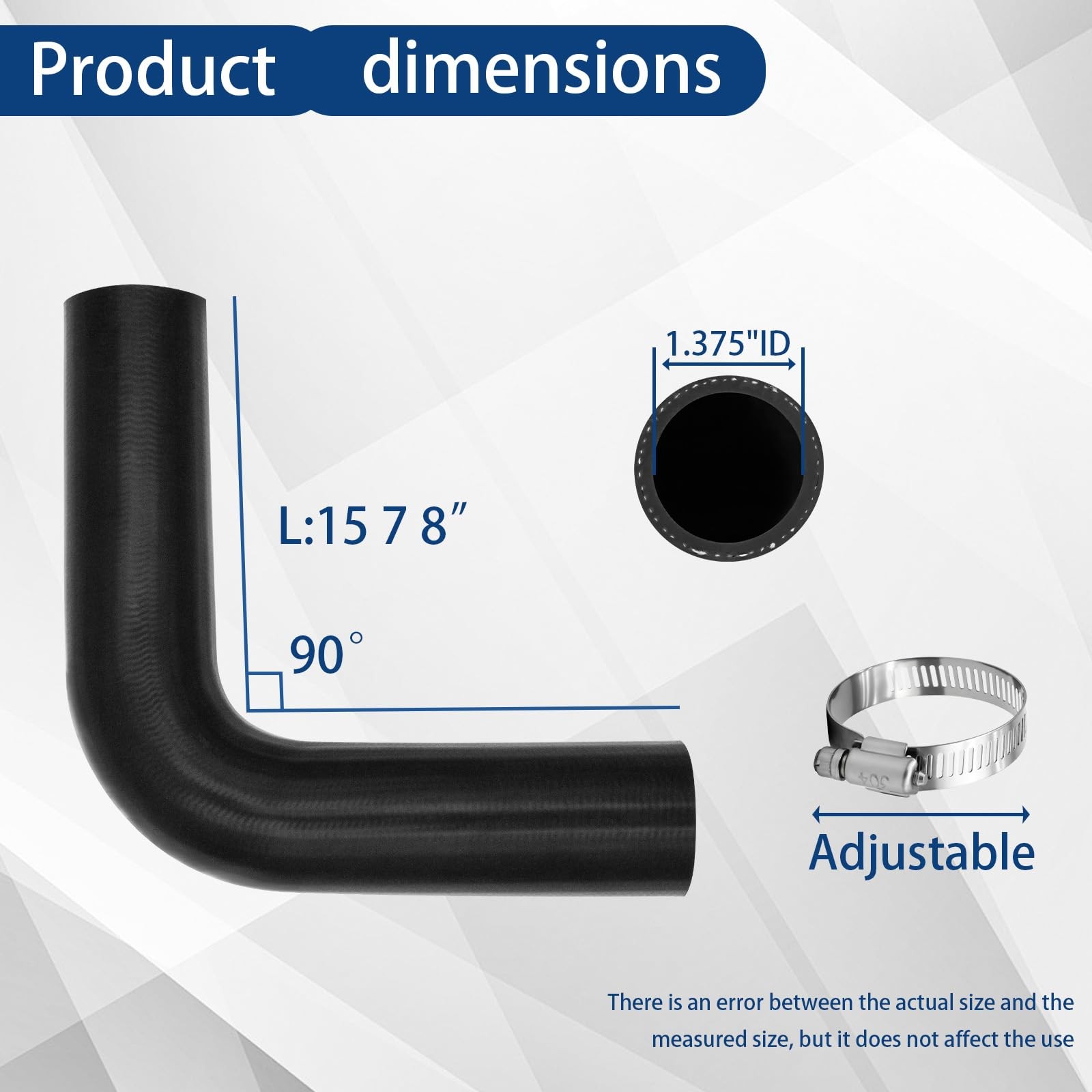 1 3/8 inch Fuel Filler Neck Hose With 4 Clamps, 15 7/8″ 1.375″ ID, Black