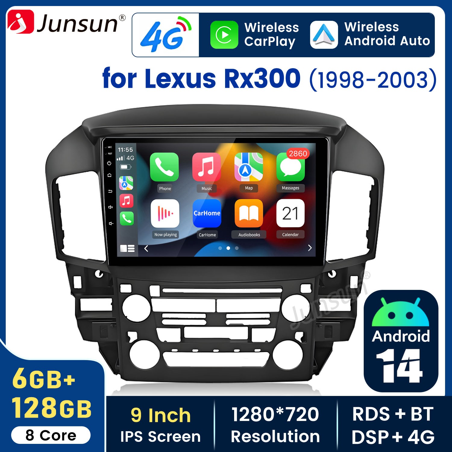 For 1998-2003 Lexus Rx300 6+128G CarPlay Android14 Car Stereo Radio GPS Nav WIFI