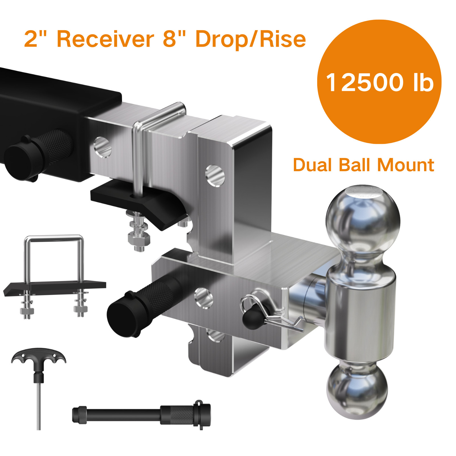New 2″ Receiver 8″ Drop/Rise Adjustable Towing Trailer Hitch 12500 lb w/Locks