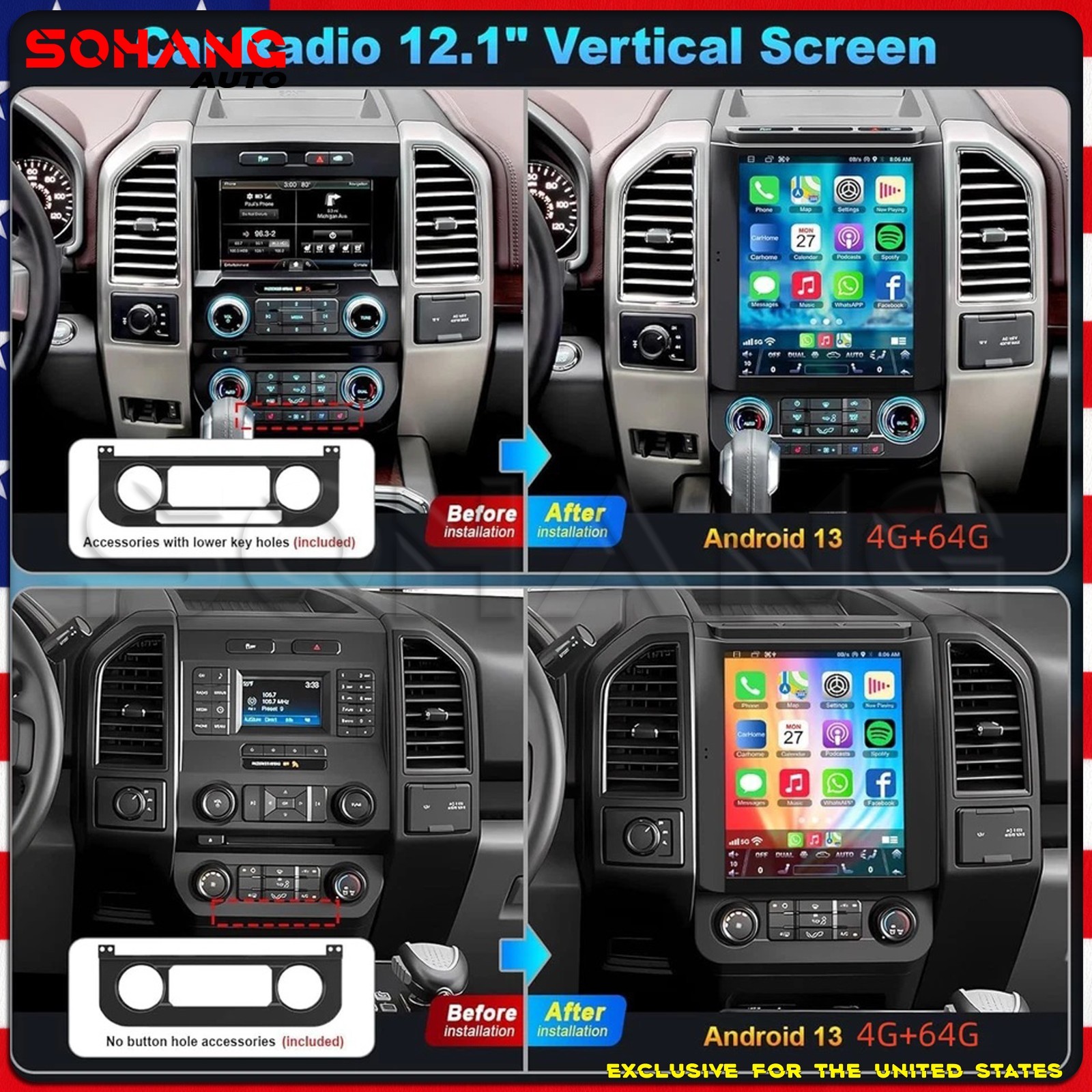 Prime Day | 64G Apple Carplay For 2015-2022 Ford F150 F250 F350 Car Stereo Radio