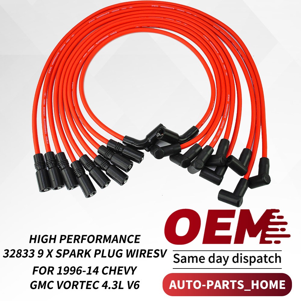 10.2mm 9 Spark Plug Wires For 1996 2014 Chevy GMC 4.3L Vortec V6 32833 32839