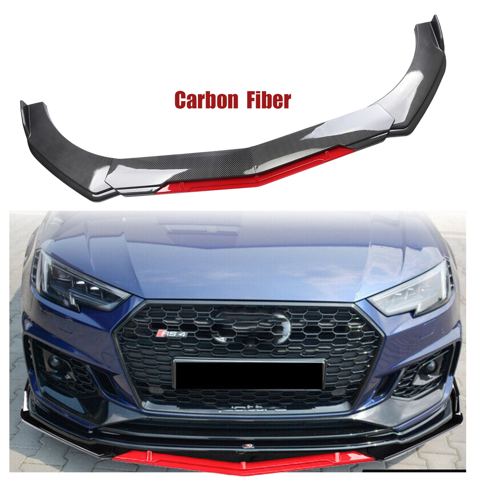 For AUDI A3 A4 A5 Front Bumper Lip Splitter Spoiler Body Kit Carbon Fiber