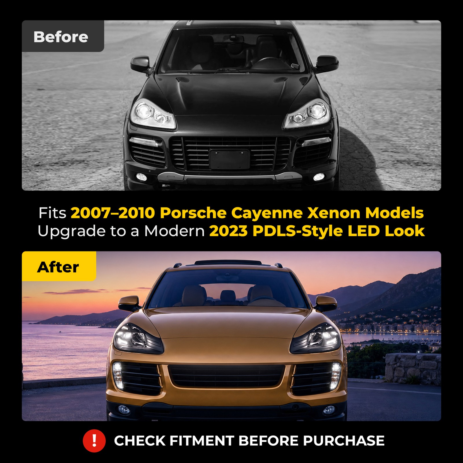 Pair LED Headlights For 2007-2010 Porsche Cayenne 957 Front Lamps Assembly DRL