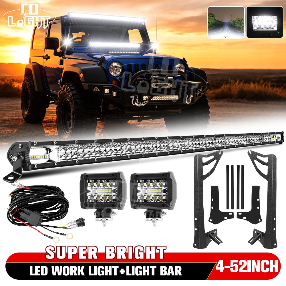 52″ 1600W LED Light Bar+4″ Fog Pods For 07-18 jeep Wrangler JK Roof Bracket Kit