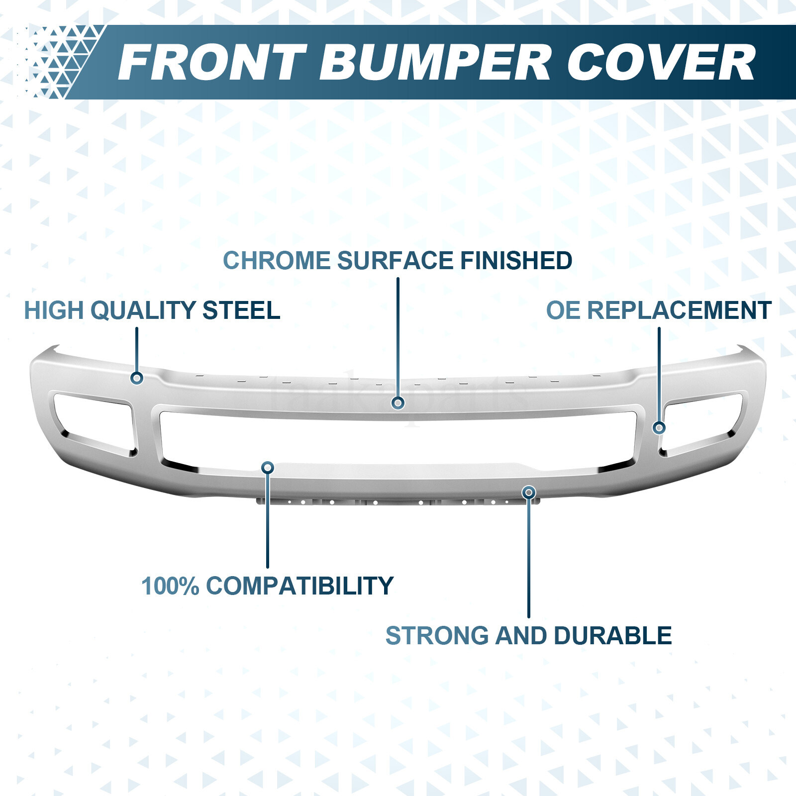 Chrome Front Bumper Face Bar For 2017-2019 Ford F250 F350 Super Duty w/ Fog Hole