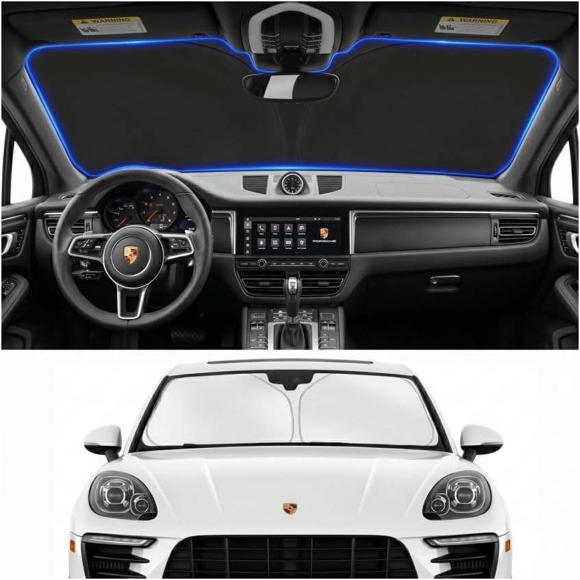 Custom Fit Windshield Sun Shade for Porsche Macan, Blocks UV Rays & Easy Fold (N