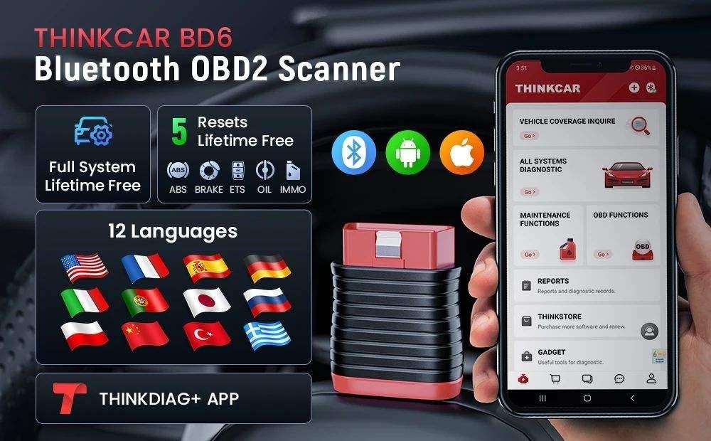 THINKCAR BD6 Bluetooth OBD2 Scanner – Full System Diagnosis Tool