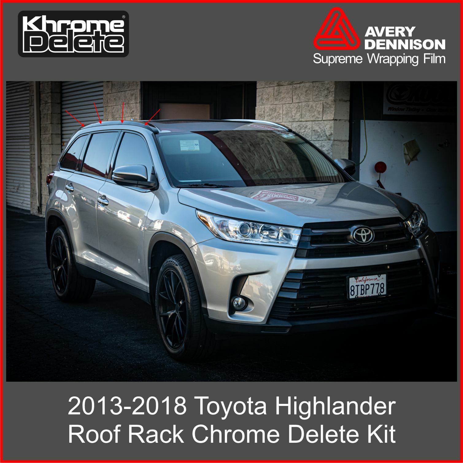 Chrome Delete Vinyl Wrap fitting the 2014-2019 Toyota Highlander Roof Rack