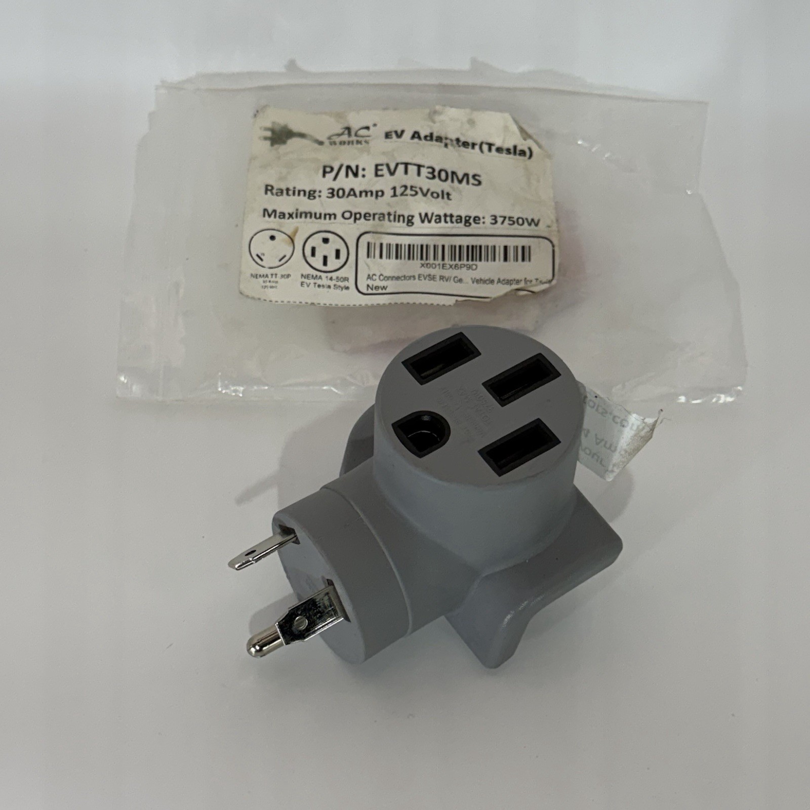 AC WORKS EVTT30MS Tesla EV Adapter TT-30 RV Plug 30A 125V 3750W