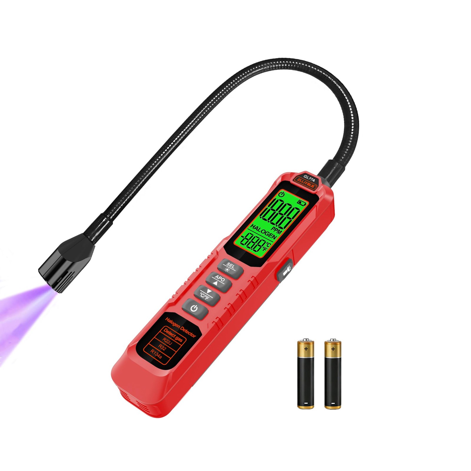 GL77A Halogen Refrigerant Leak Detector, High Sensitivity Freon Sniffer RED1