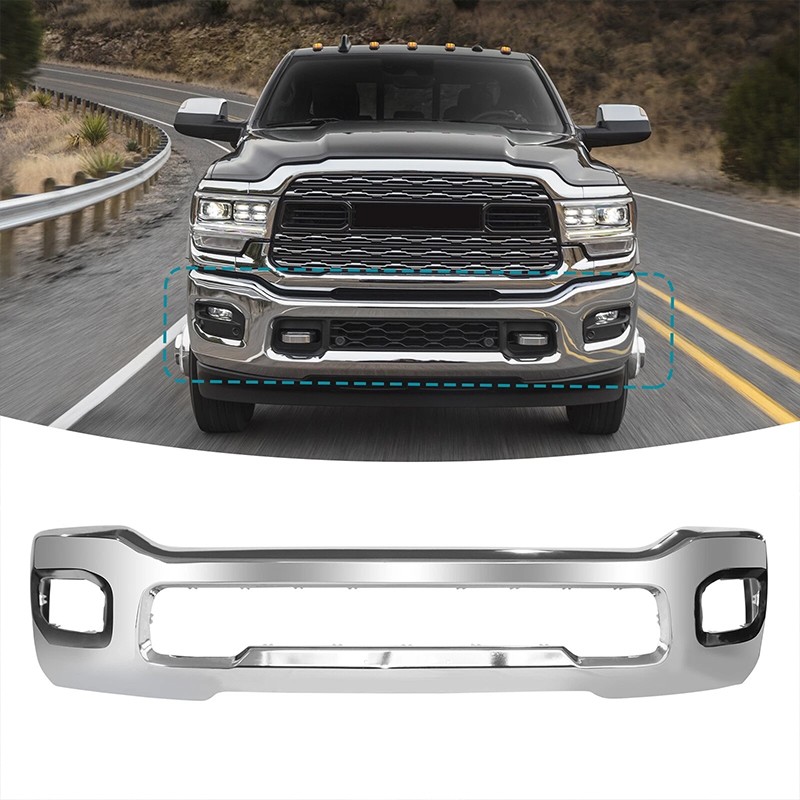 Chrome Steel Front Bumper For 2019 2020 2021 2022 2023 RAM 2500 3500 W/Fog Holes