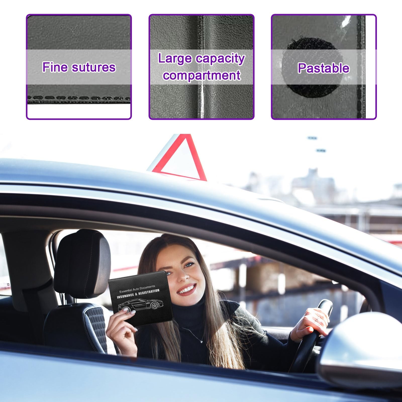 Suvnie 4 PCS Car Registration and Insurance Holder, 4 PCS, Black, Logo