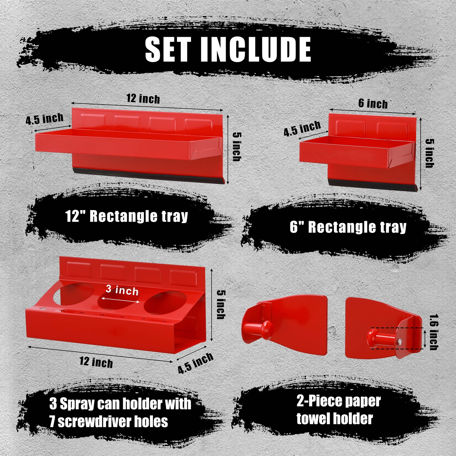 4PCS Red Magnetic Toolbox Shelf, Tray, Paper Towel Holder, Variety of Use