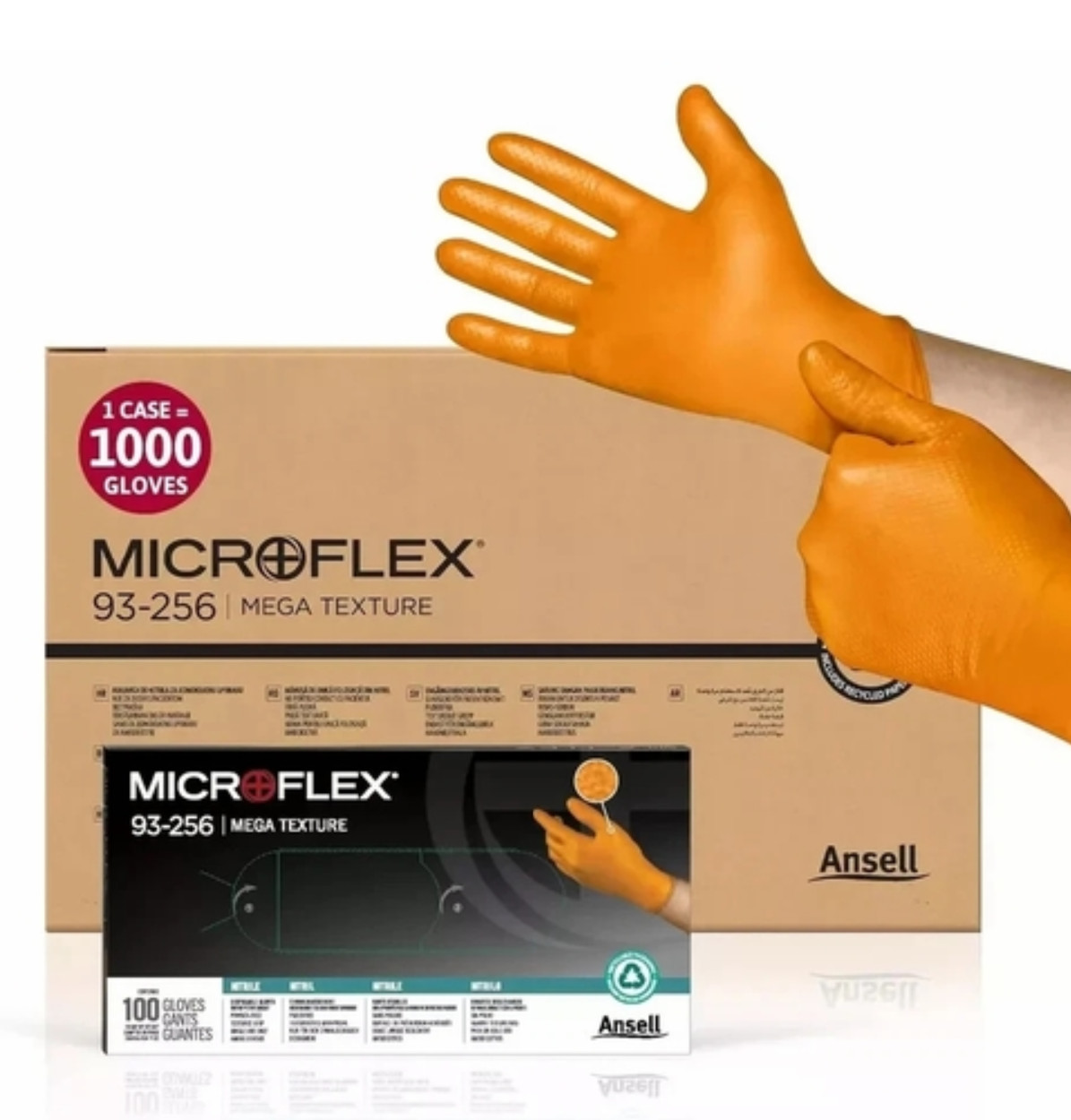 Microflex Mega Texture Hi Visibility 6.3 Mil PF Nitrile Gloves – XL – 1000 Count