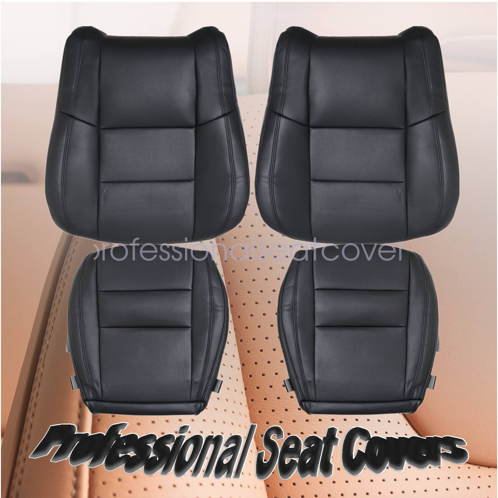 For 2011-2016 Jeep Grand Cherokee Both Bottom & Top Leather Seat Cover Black