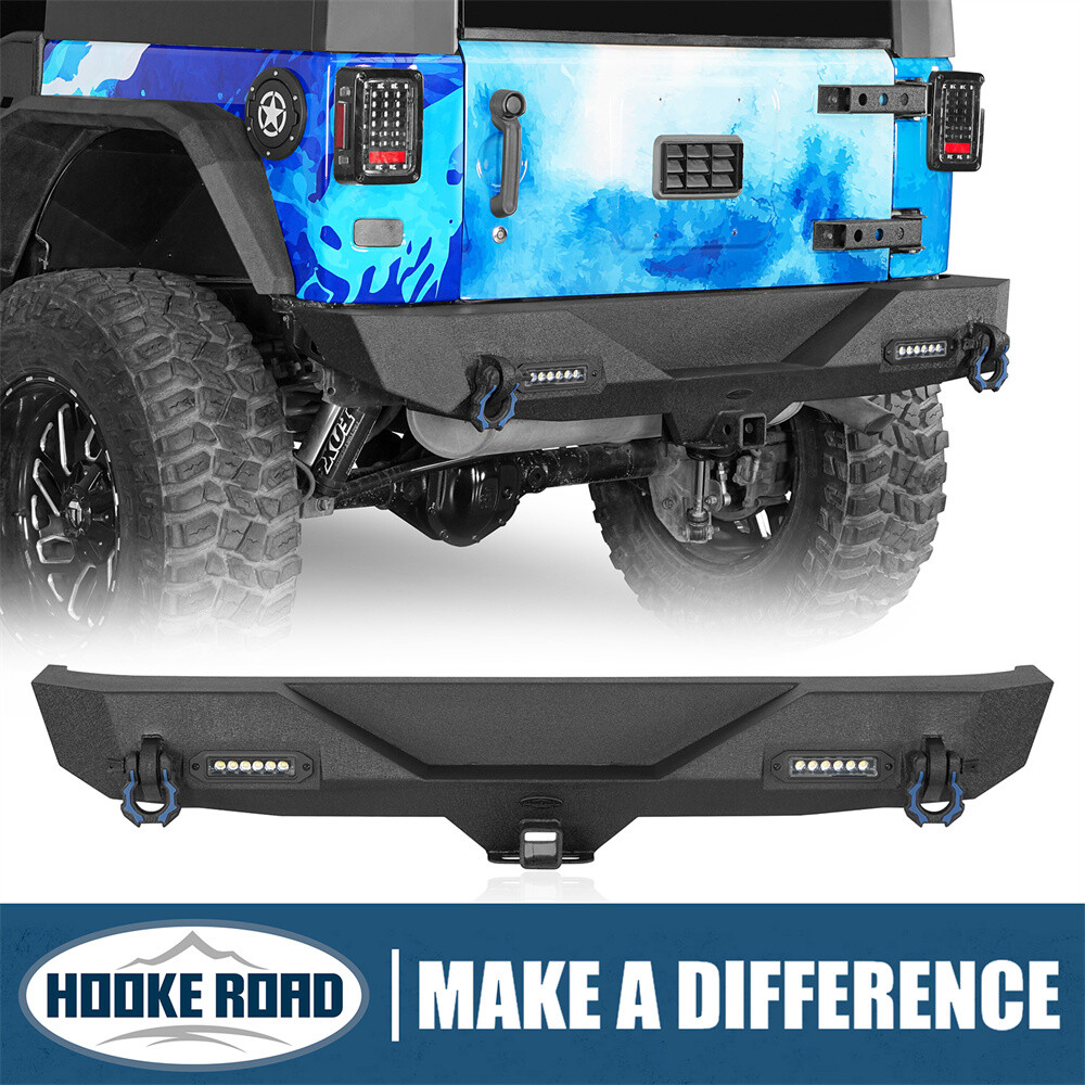 Hooke Road Rear Bumper w/ Hitch Receiver & LED Light For 07-18 Jeep Wrangler JK