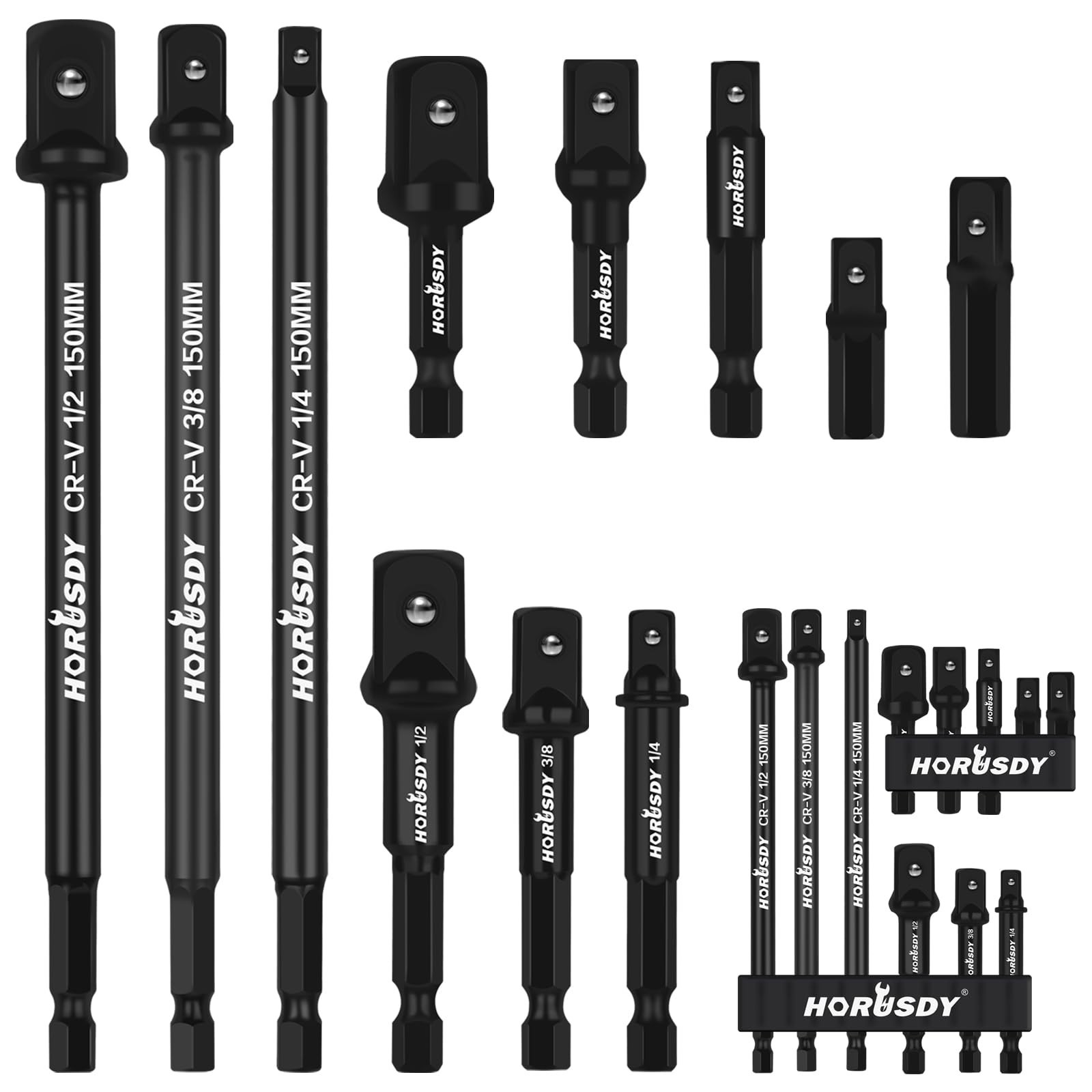 11-Piece Impact Socket Adapter Set – 1/4″ Hex Shank, Cr-V Steel Drill Extensions