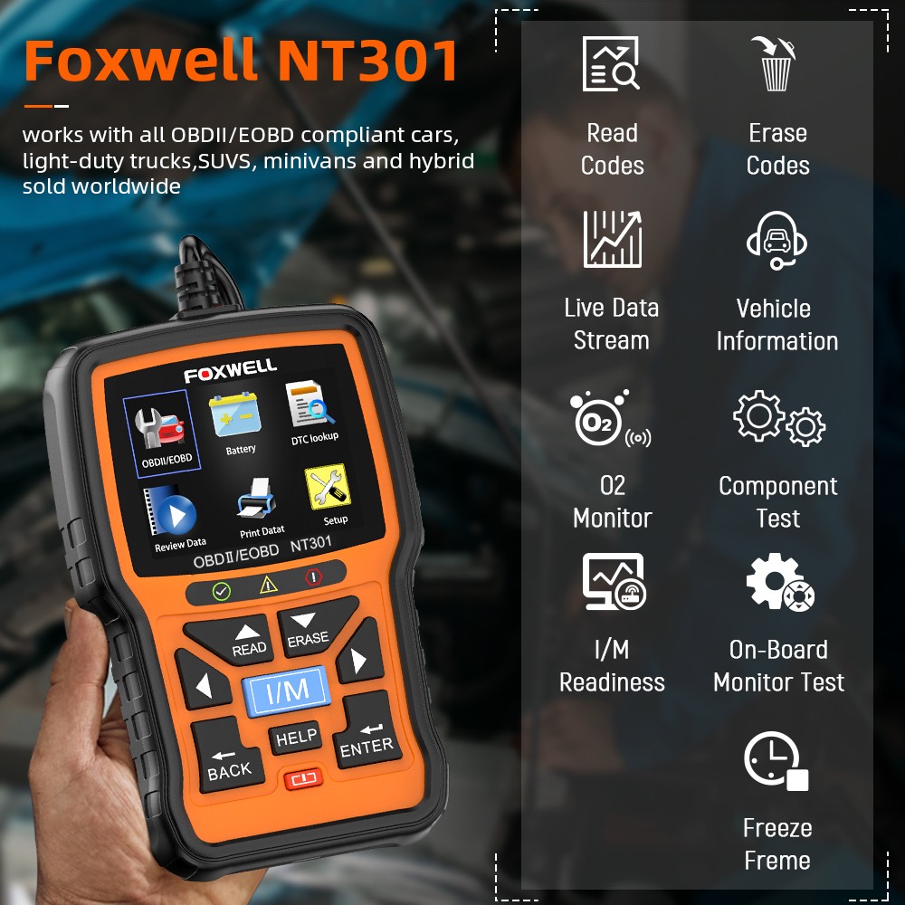 Foxwell NT301 OBD2 Scanner car enginee Diagnostic Scan Service Tool Code Reader