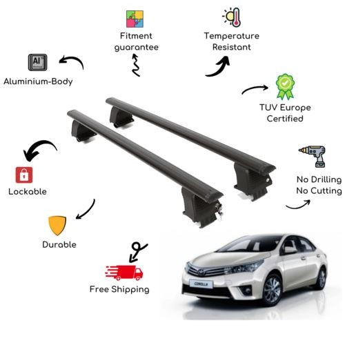 Bare Roof Rack Cross Bars Set for TOYOTA Corolla E120 Sedan 4 Door 00-17 Black