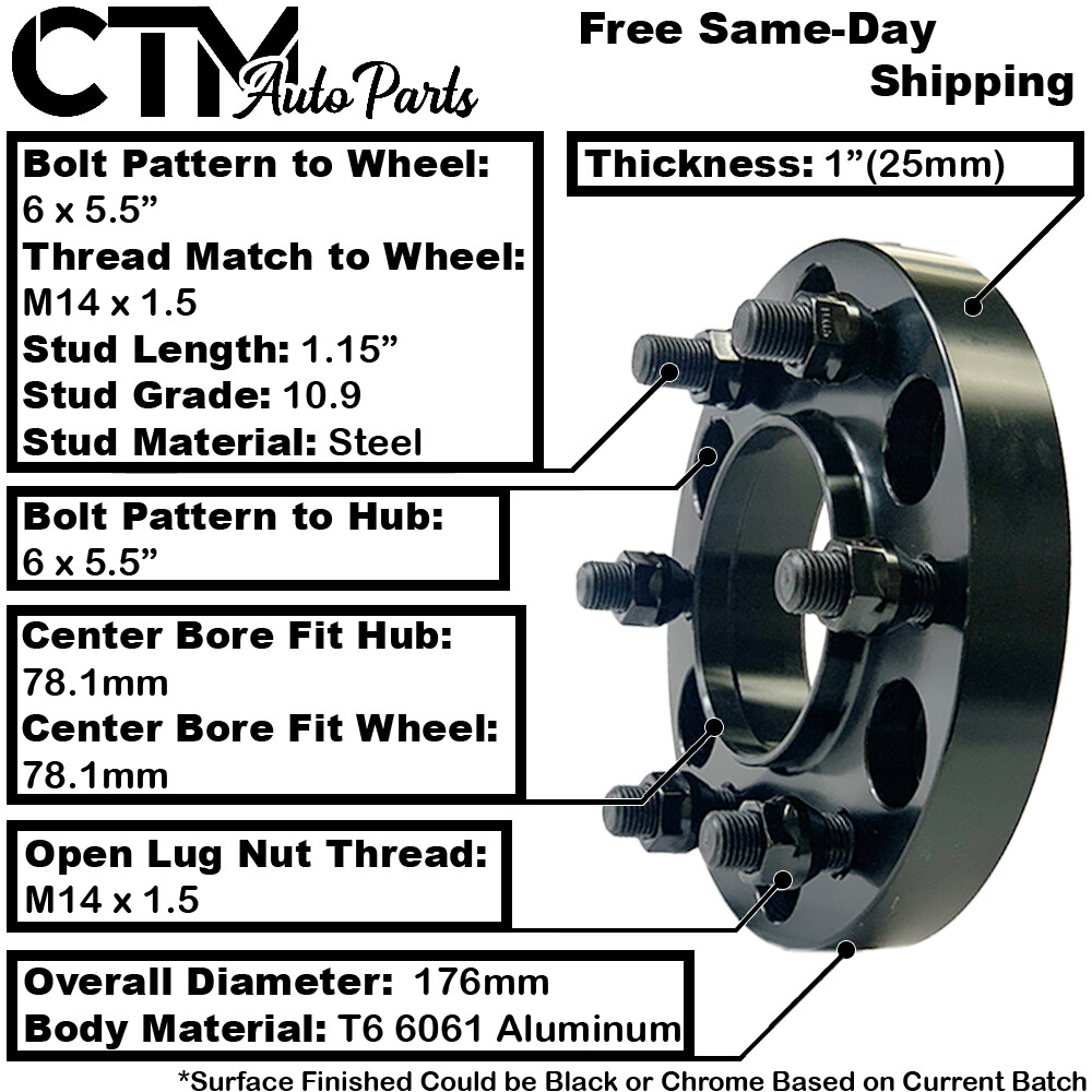 2x 1″ Thick 6×5.5″ HubCentric Wheel Spacer Adapter Fit Silverado Suburban Tahoe