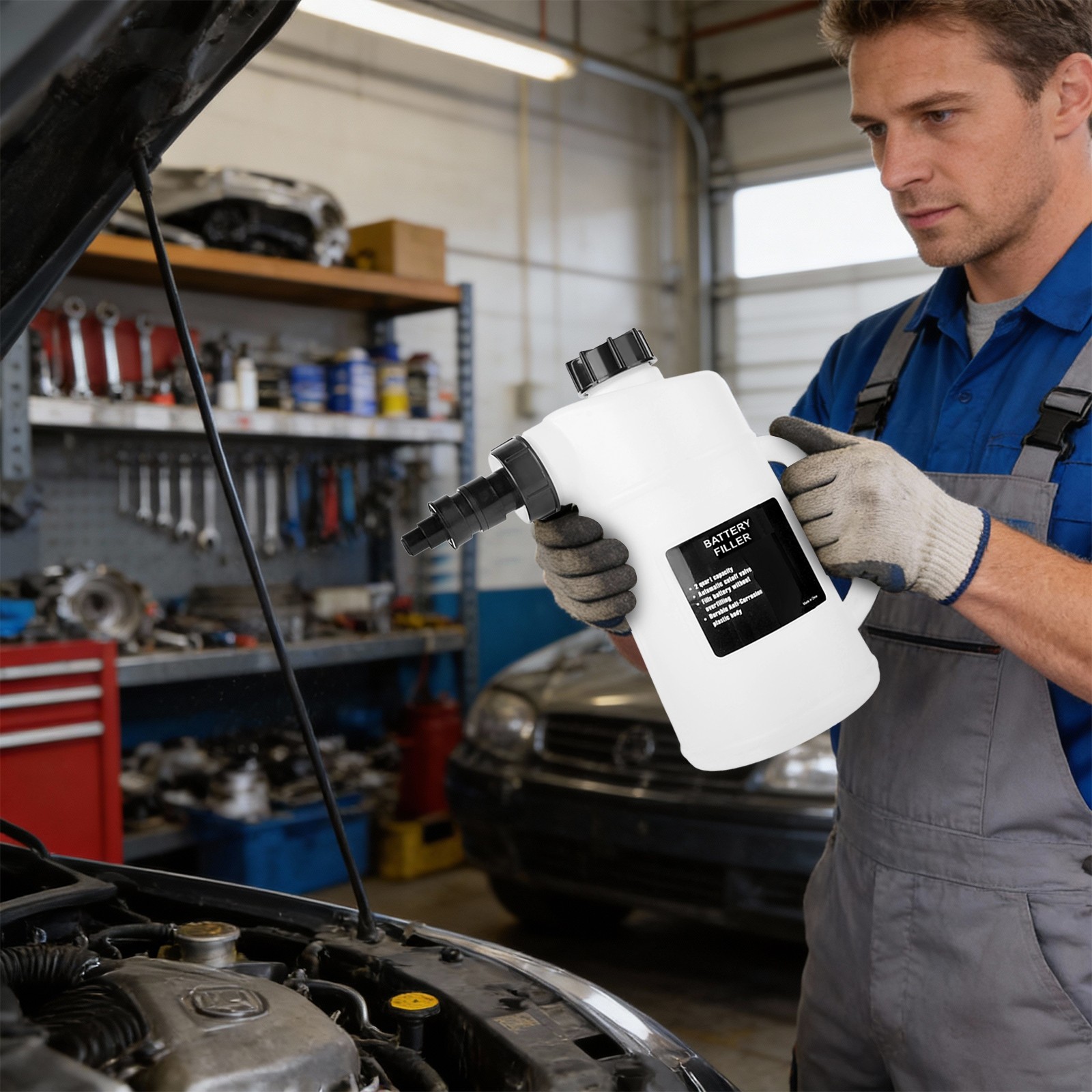 White Car Battery Liquid Filling Bottle 2L 0.53Gal Car Battery Filler Bottle PP
