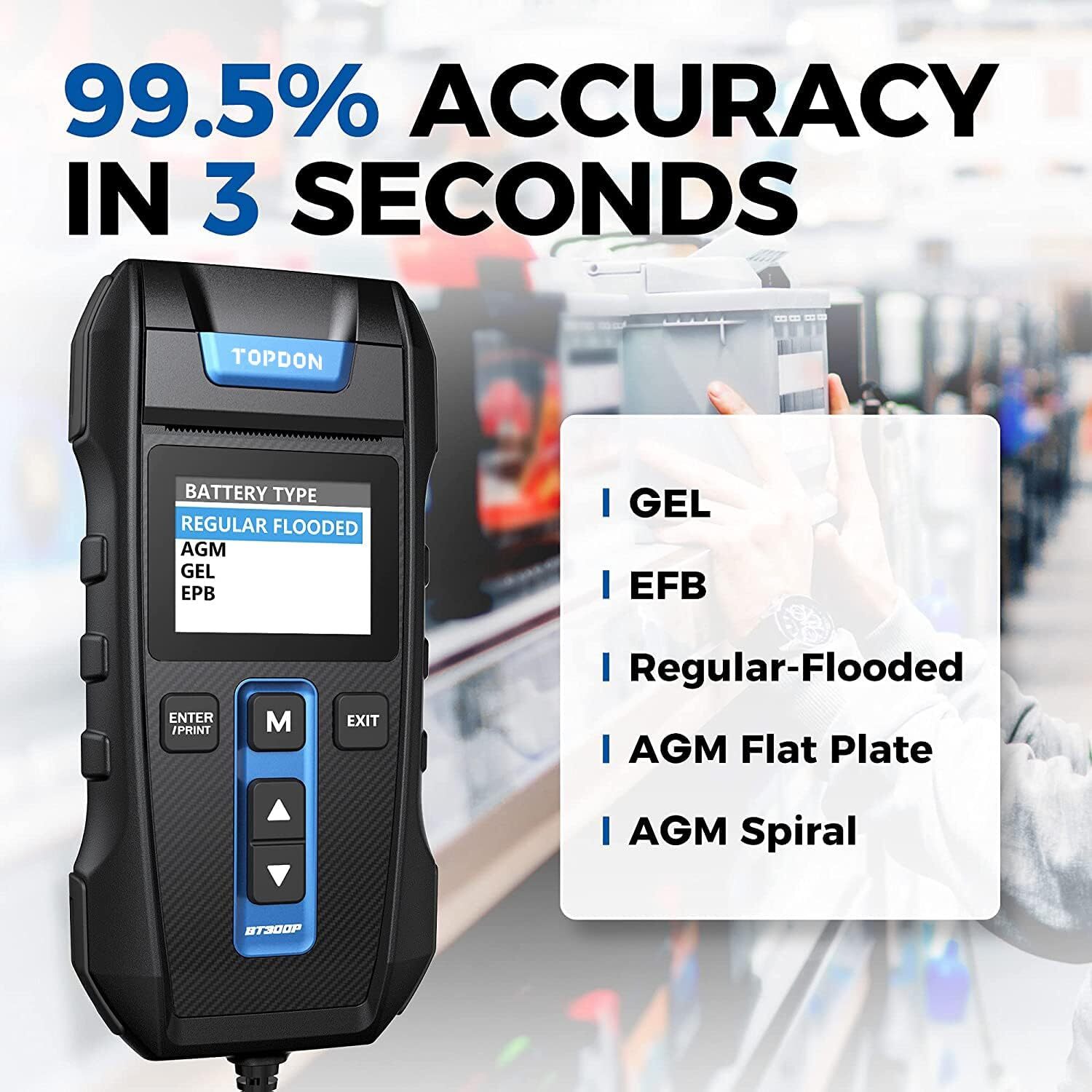 ?Car Battery Tester Charging Test Load Test With Built-in Printer TOPDON BT300P