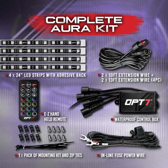4PC Engine Bay RGB LED Lighting Kit w/ Wireless Remote for Truck Car OPT7 AURA