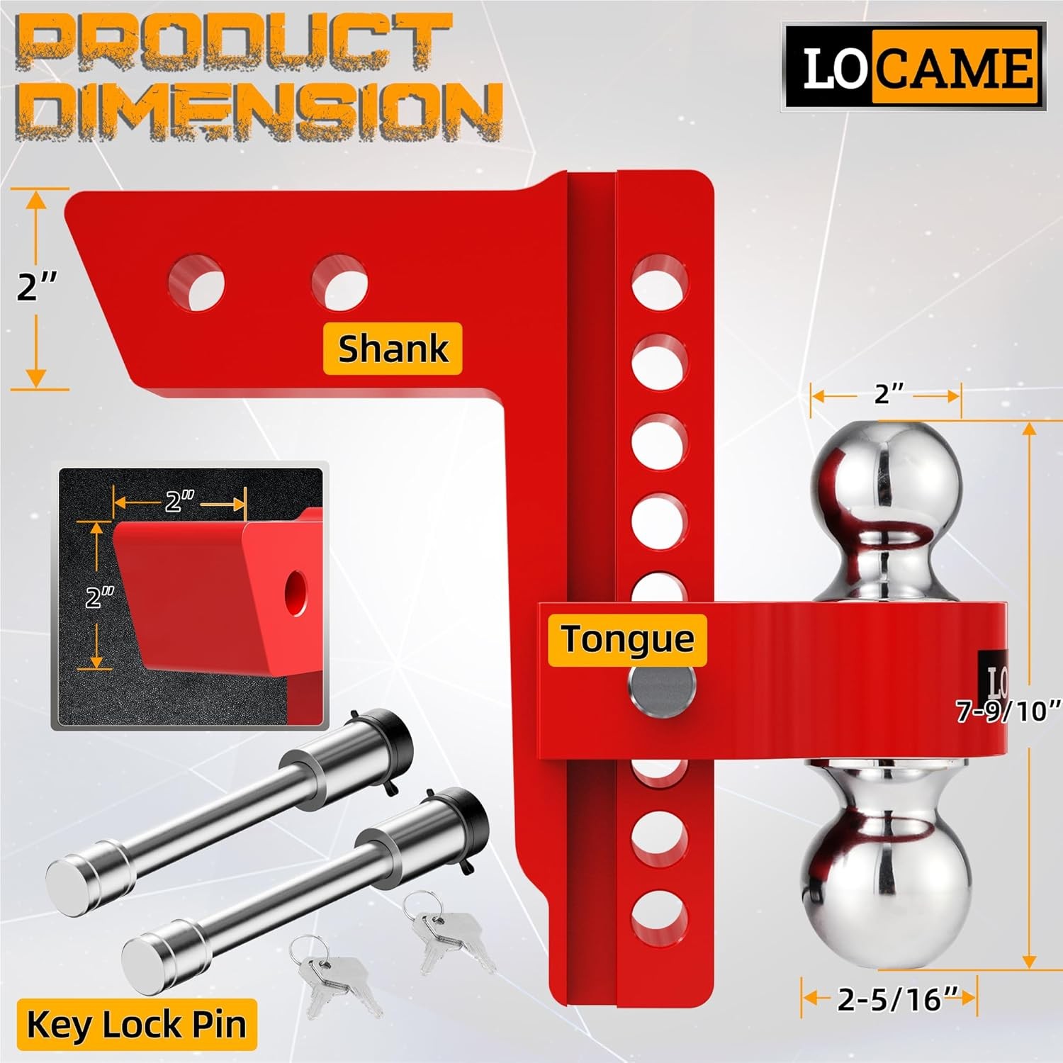 LACOME 2″ Receiver 8″ Drop Adjustable Trailer Hitch Tow Hitch Dual Ball 12500 lb