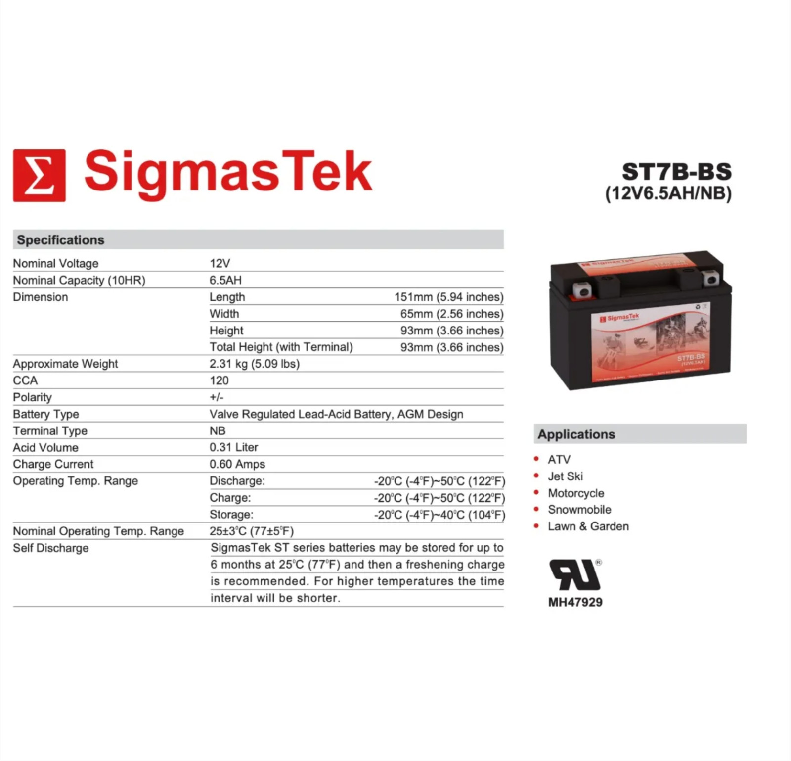 Yuasa YT7B-BS Battery (Replacement) – By SigmasTek