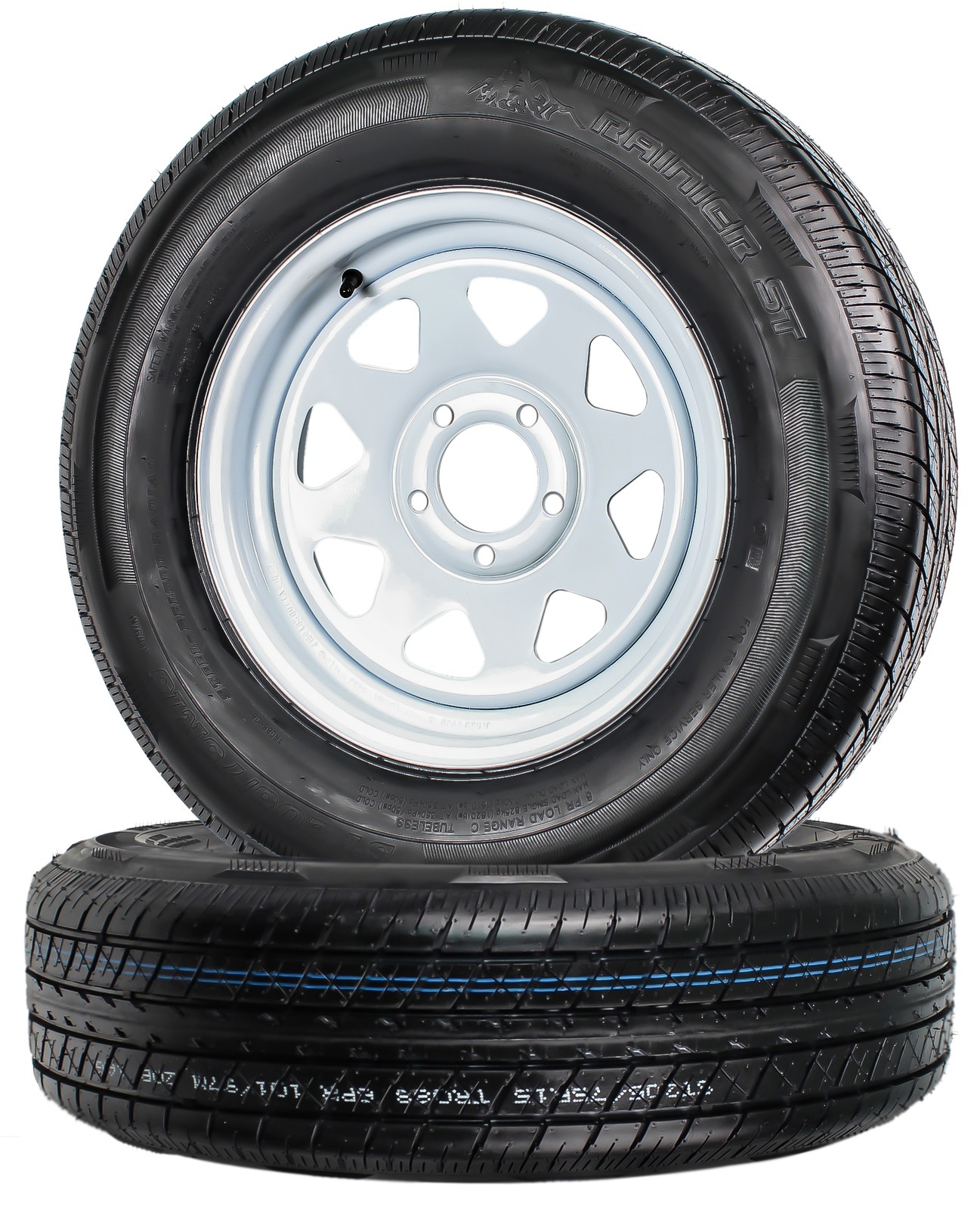 2-Pack Radial Trailer Tire Rim ST205/75R15 15 Inch LRC 5 Lug White Spoke Wheel
