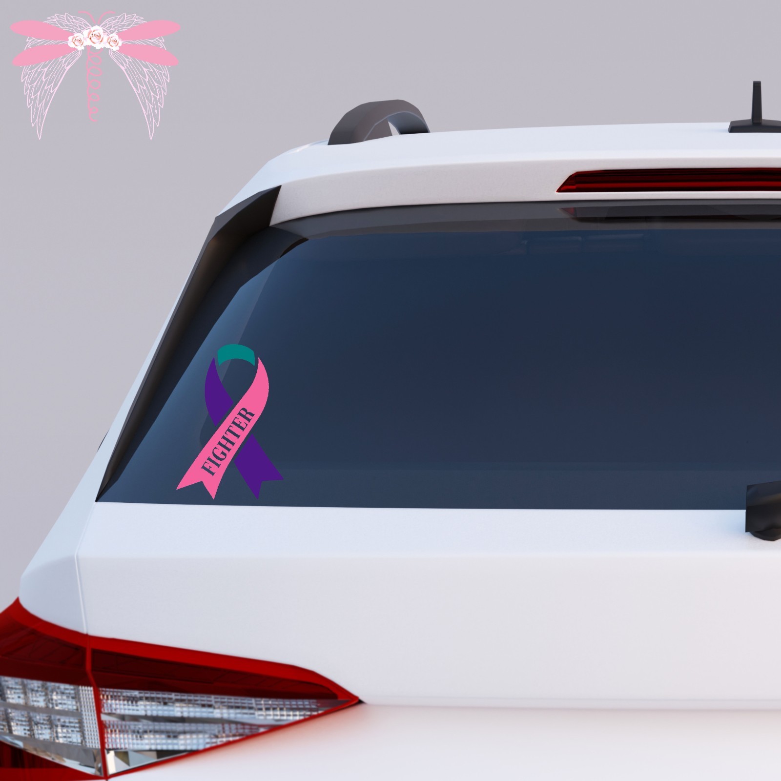 Fighter Thyroid Cancer Awareness Ribbons Pink Teal & Purple Vinyl Decal Sticker