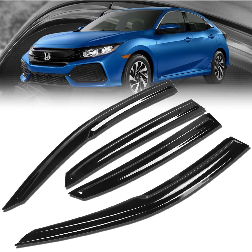 4X Smoke Tinted [TypeOn] Sun/Wind/Rain Window Visor For 16-21 Civic Hatchback FK