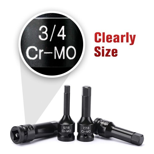 8 PCS 1/2 ” Drive SAE Hex Impact Socket Set, 1/4″ to 3/4″, Master Impact,Cr-Mo