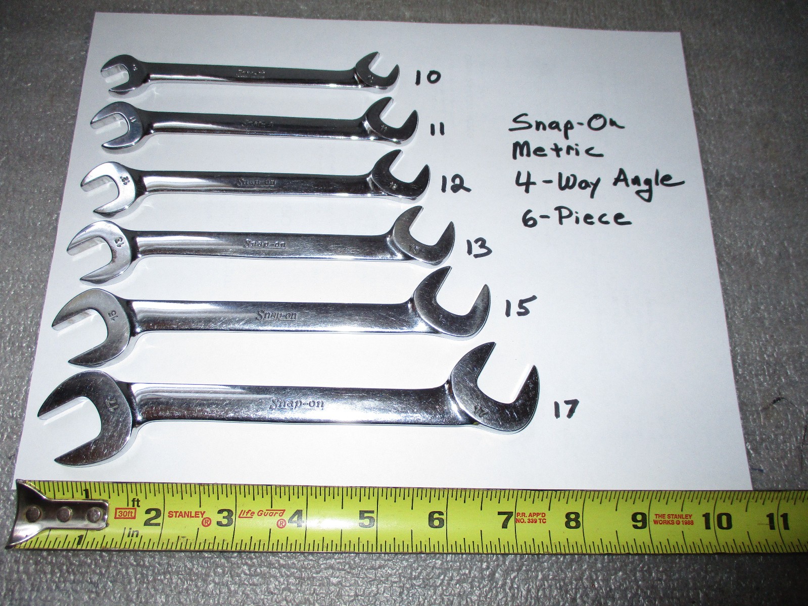 Snap-On Metric 10-17mm 4 Way Angle Open End Wrenches 6 of 7 piece set VSM807
