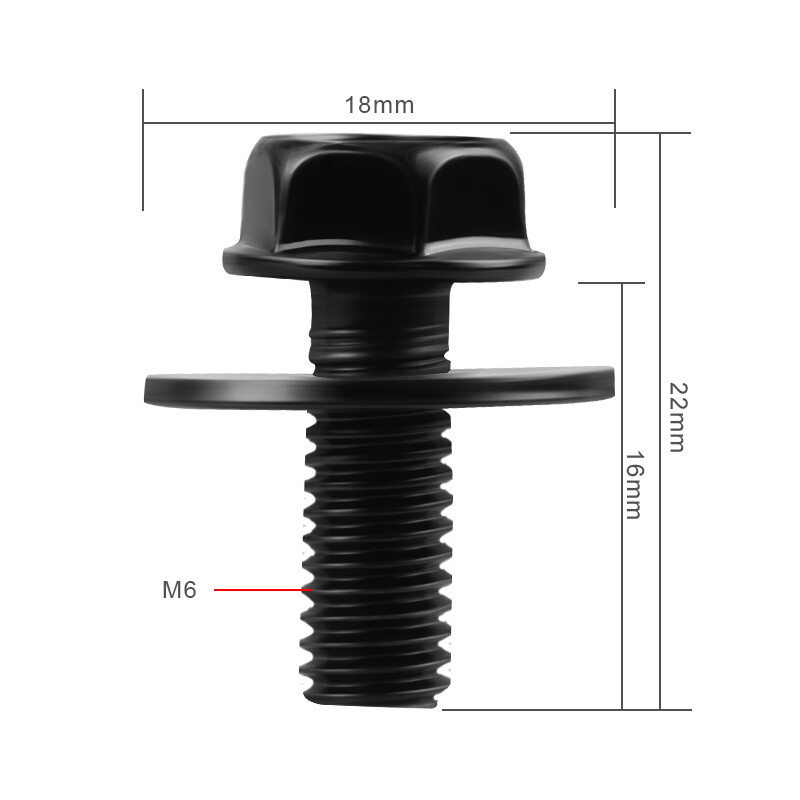 20pc Car Body Bolts Screw Fastener Fender M6-1.0x 16mm Long-10mm Hex-17mm Washer